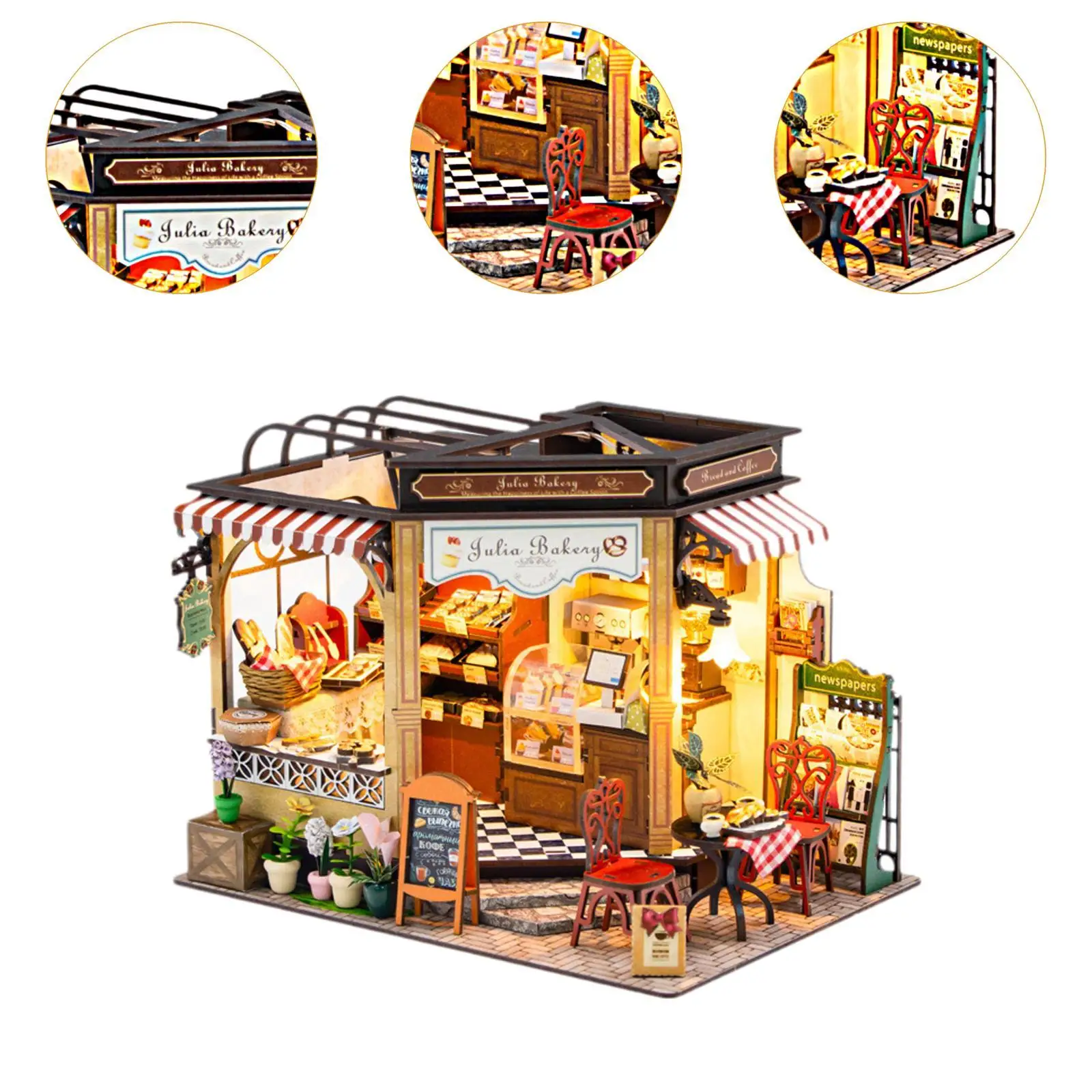 Bakery Shop Crafts Dollhouse Miniature with Furniture 3D Wooden Puzzle for Friend Festival Valentine's Day Family Creative Gift