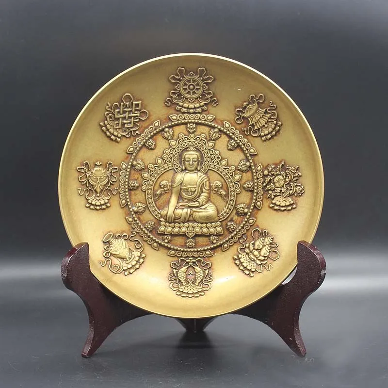 Temple family Effective protection Om mani padme hum Mantra Sakyamuni Tathagata Buddha Eight auspicious symbols talisman statue
