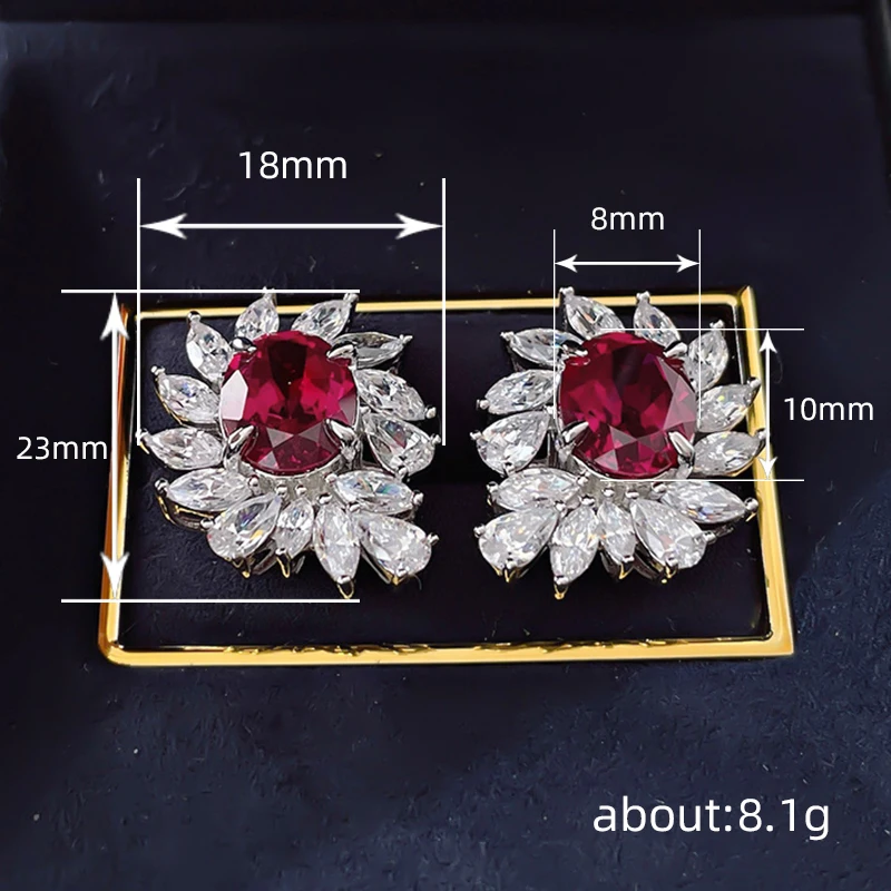 Huitan Brilliant Red Cubic Zirconia Stud Earrings Women for Engagement Wedding Accessories Gift Silver Color New Fashion Jewelry