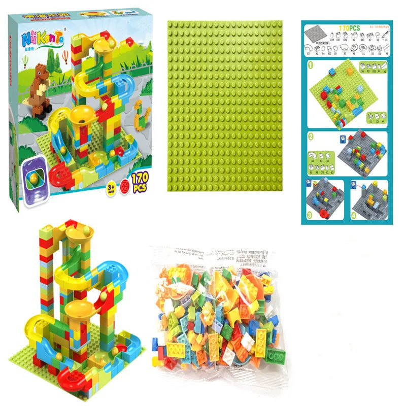 170/340pcs blocchi di corsa di corsa di marmo di piccole dimensioni blocchi di costruzione di piste di palline di labirinto blocchi di scivolo a imbuto di plastica assemblare giocattoli di mattoni