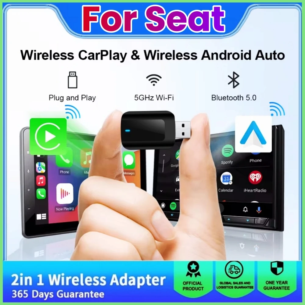 New Mini Wireless Carplay Adapter Android Auto 2 in 1 Plug and Play For Seat Ibiza Arona Leon Ateca Tarraco Smart Doogle