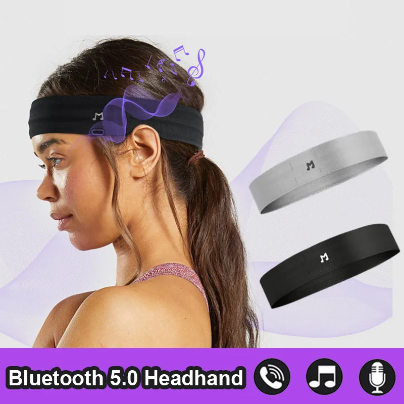 Bluetooth 5.0 Sleeping Headphones Sports Headband Wireless Music Earphones Not Cover Ear Guide Sweat Band w/Mic for Fitness Run