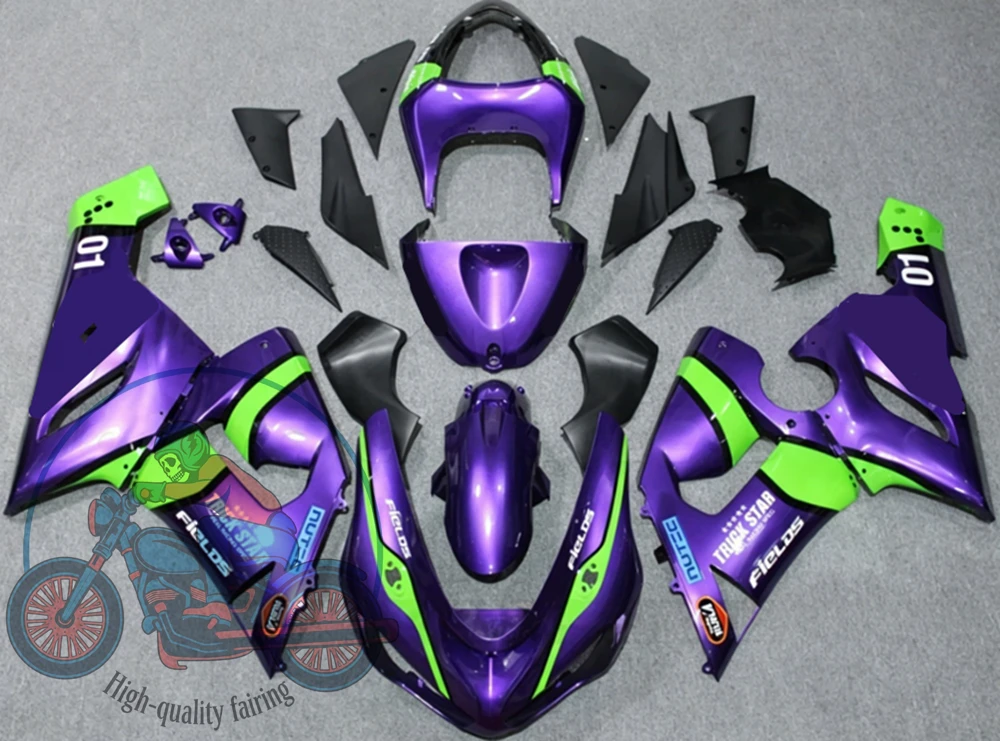 High quality New ABS Full Fairings Kit Fit for KAWASAKI ZX-6R 636 2005 2006 05 06 Bodywork Set Custom Purple Green