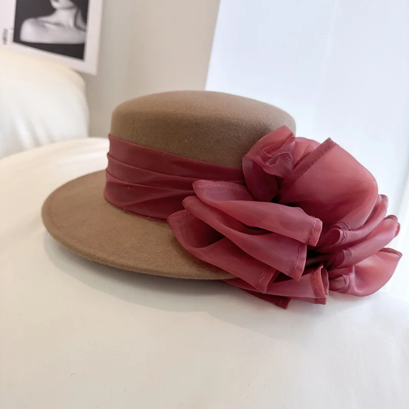 Women Wool Fedora Winter Ladies Felt Cloche Hat with Big Bow French Style Blower Ladies Party Wedding Derby Church Hat