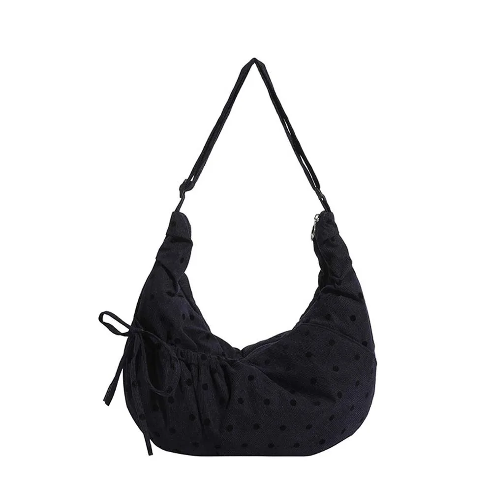 

Pleated Straps Polka Dot Dumpling Bag Polyester Sweet Bow Decoration Crossbody Bag Large Capacity Lightweight
