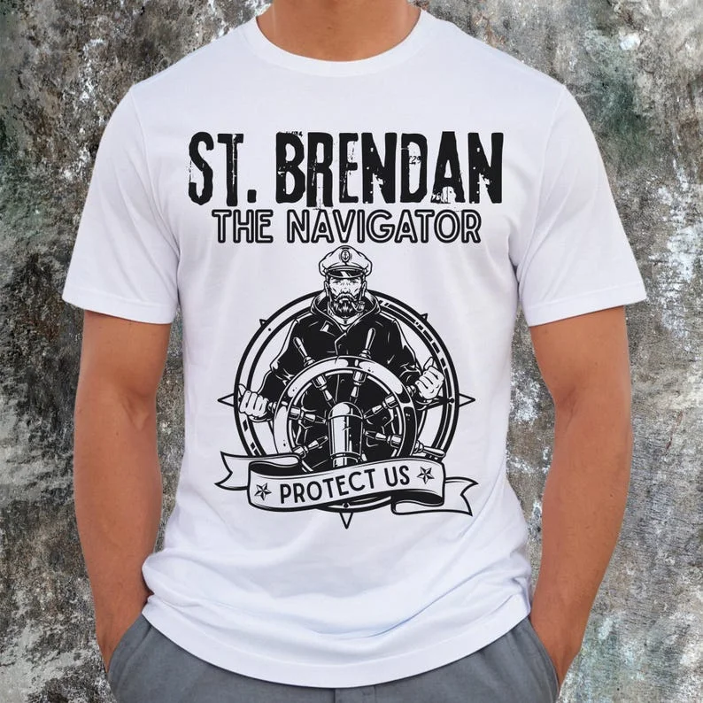 سانت بريندان الملاح للجنسين بحار نمط تي شيرت حماية لنا سلتيك سانت قميص الأيرلندية الكاثوليكية هدية بحري الإيمان فستان القمم #2