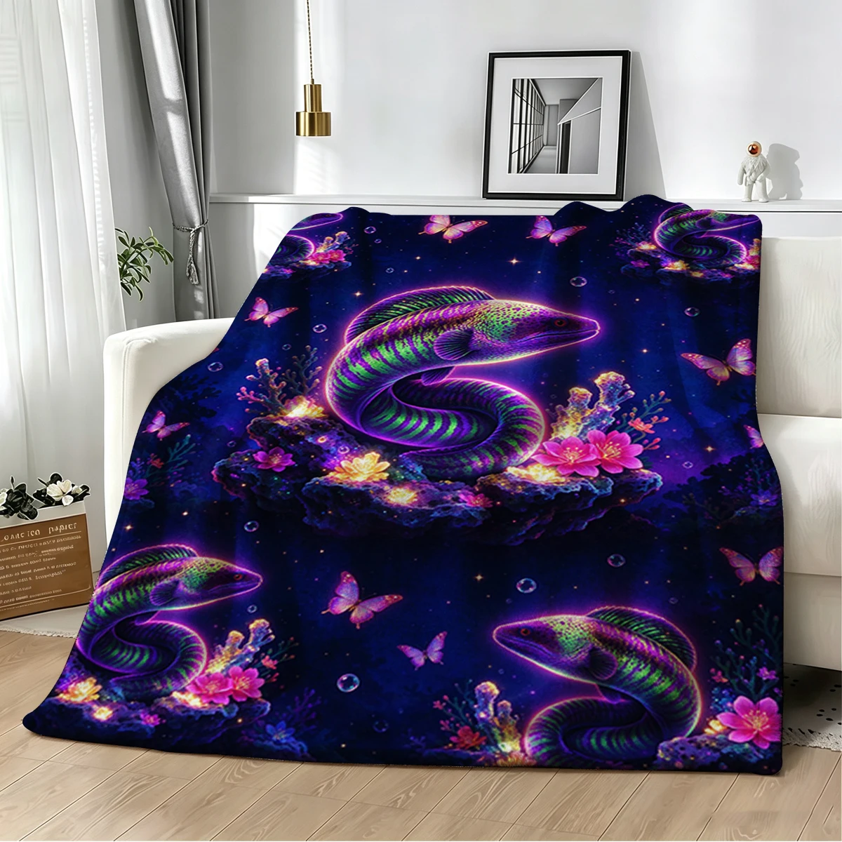 Neon Bubbles Ocean Repeat Flannel Blanket Warm Soft Halloween Christmas Decorative Couch Warm Cozy All-Season Gift