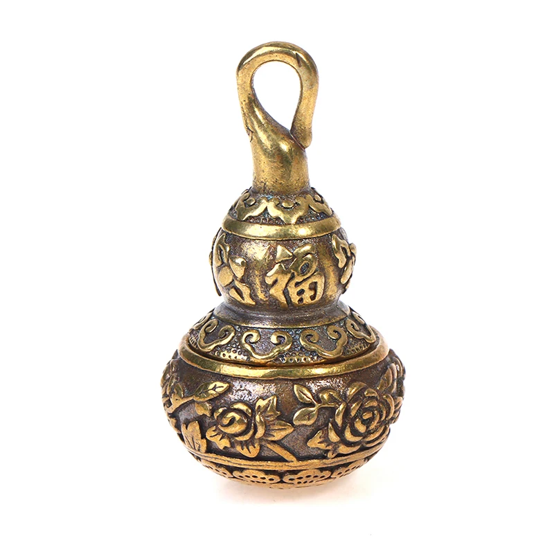 1PC Feng Shui Brass Chinese Letters Blessing Lotus Gourd Charms Key Chain Pendants Pill Box Home Storage Box Lucky Wealth Gift