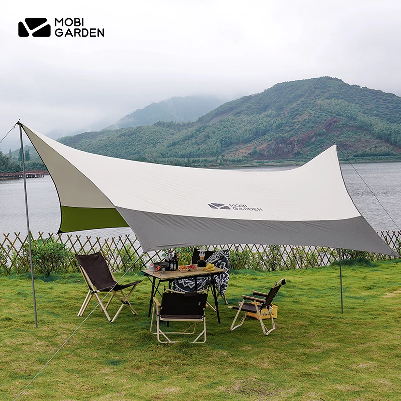 

Mobi Garden JUNTING Rectangle Flysheet Windproof UV-proof Waterproof 210D Anti-tear Tarp Beach Canopy Silver Coating