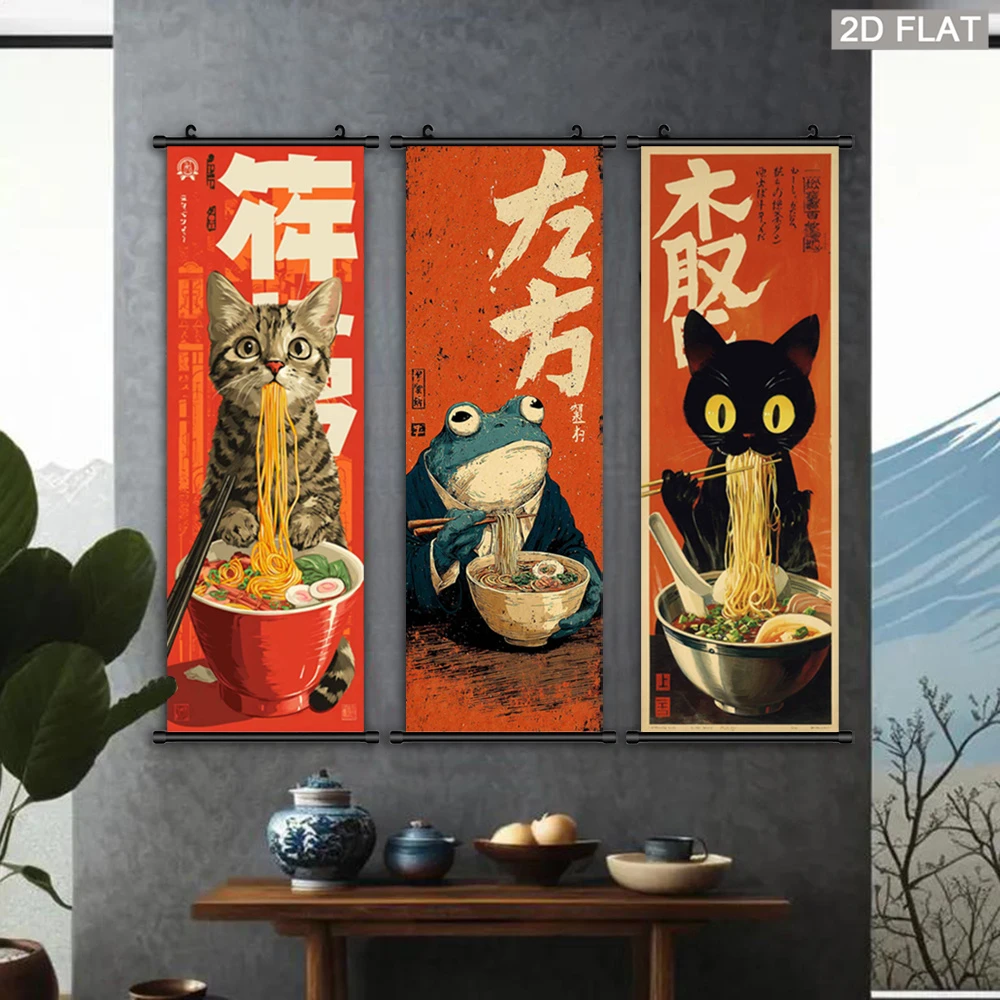 Japanese Ramen Wall Hanging, Retro Ukiyo-e Style Tapestry, Kitchen, Dining Room, and Home Decor
