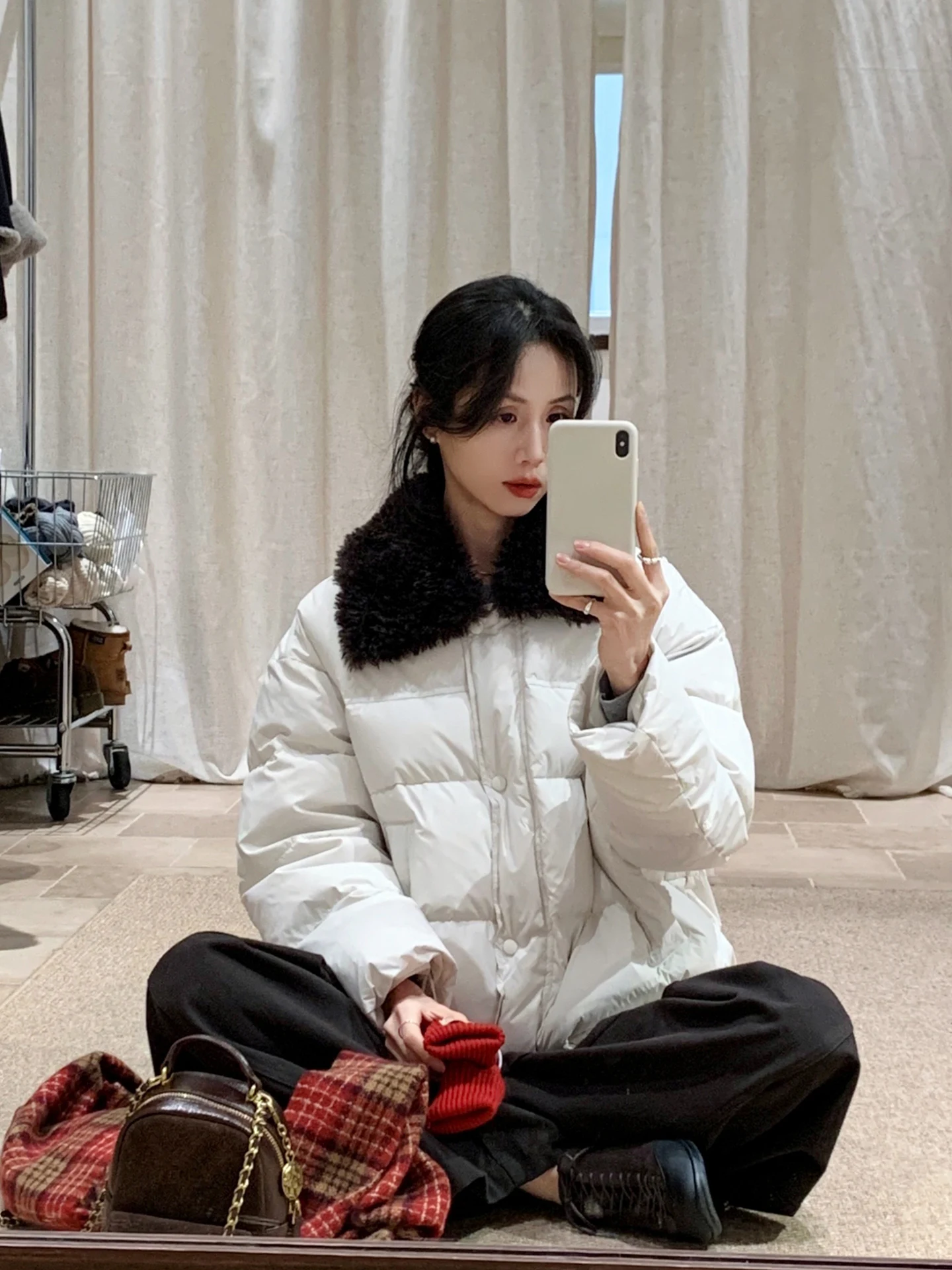 

Brivin Korean Sle White Fur Collar Women's down Jaet Casual Turn-Down Collar Slimming Bread Winter New Arrival