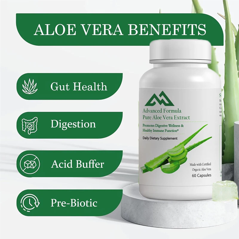 

Organic aloe vera vegetarian capsules, supporting intestinal health and digestive comfort,gastric acid buffer,immune supplements