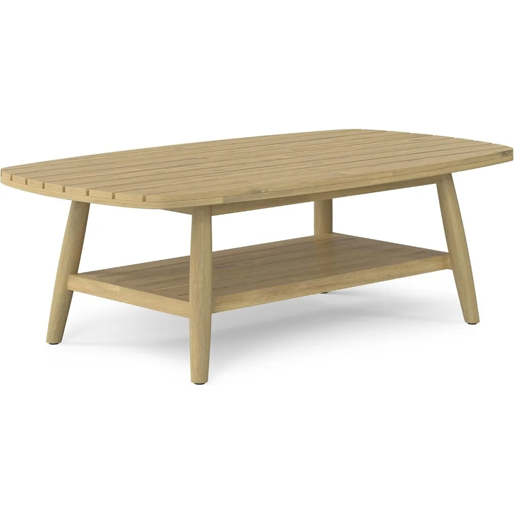 

43 Inch Wide Contemporary Outdoor Coffee Table in Light Teak, For the Living Room and Family Room