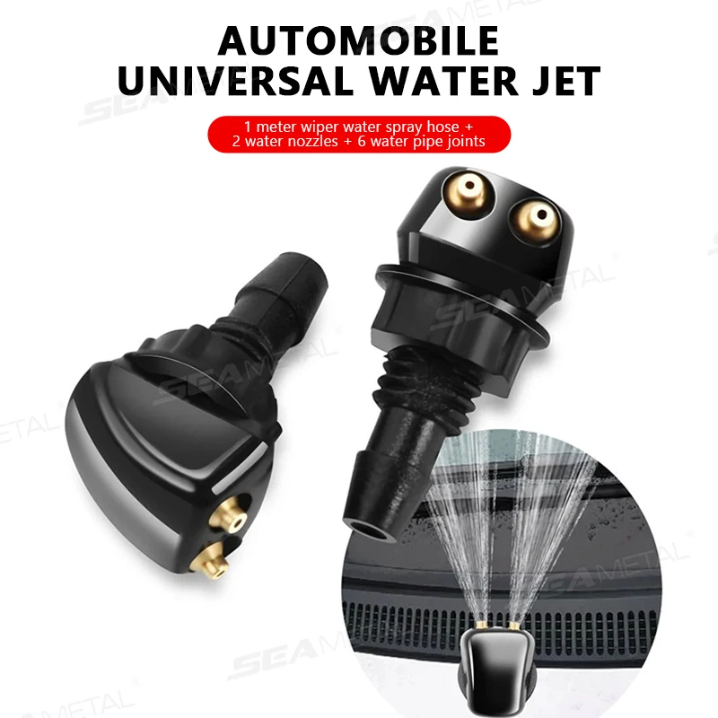 SEAMETAL 9pcs Universal Car Windshield Washer Hose Wiper Blade Pipe Jet Spray Nozzle Water Fluid Tube Connector Replacement Kit