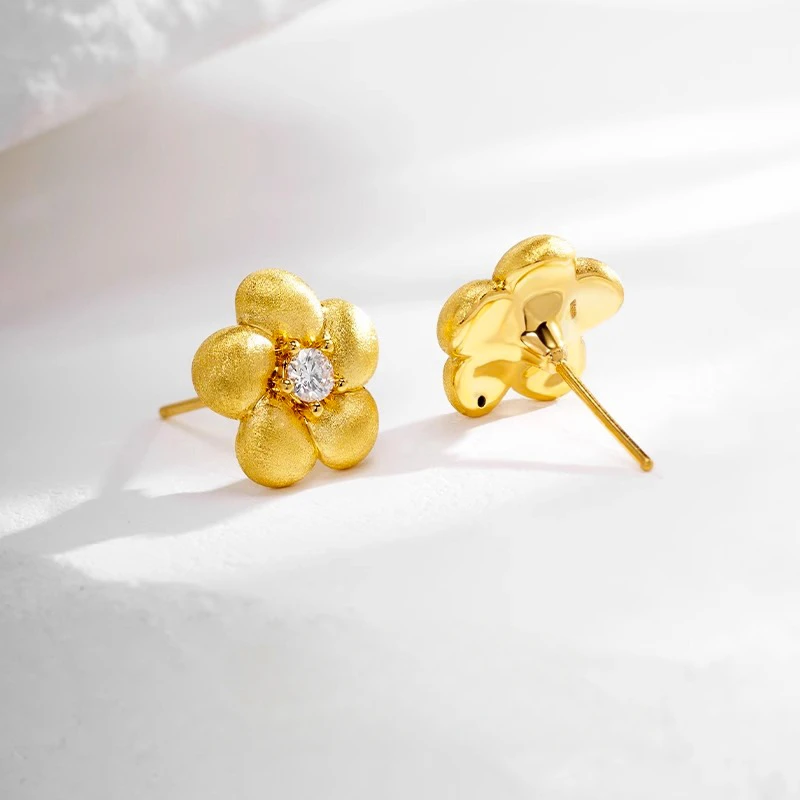 

Fashion Real 14 K Color Gold Zircon Flower Ear Nails for Women Bride Elegant Earrings Stud Wedding Engagement Fine Jewelry Gifts