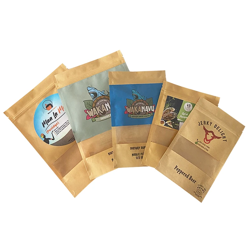 

Custom Printed Kraft Paper Windowed Standing Zipper Bag Snack Nut Gift Pouch Best Selling