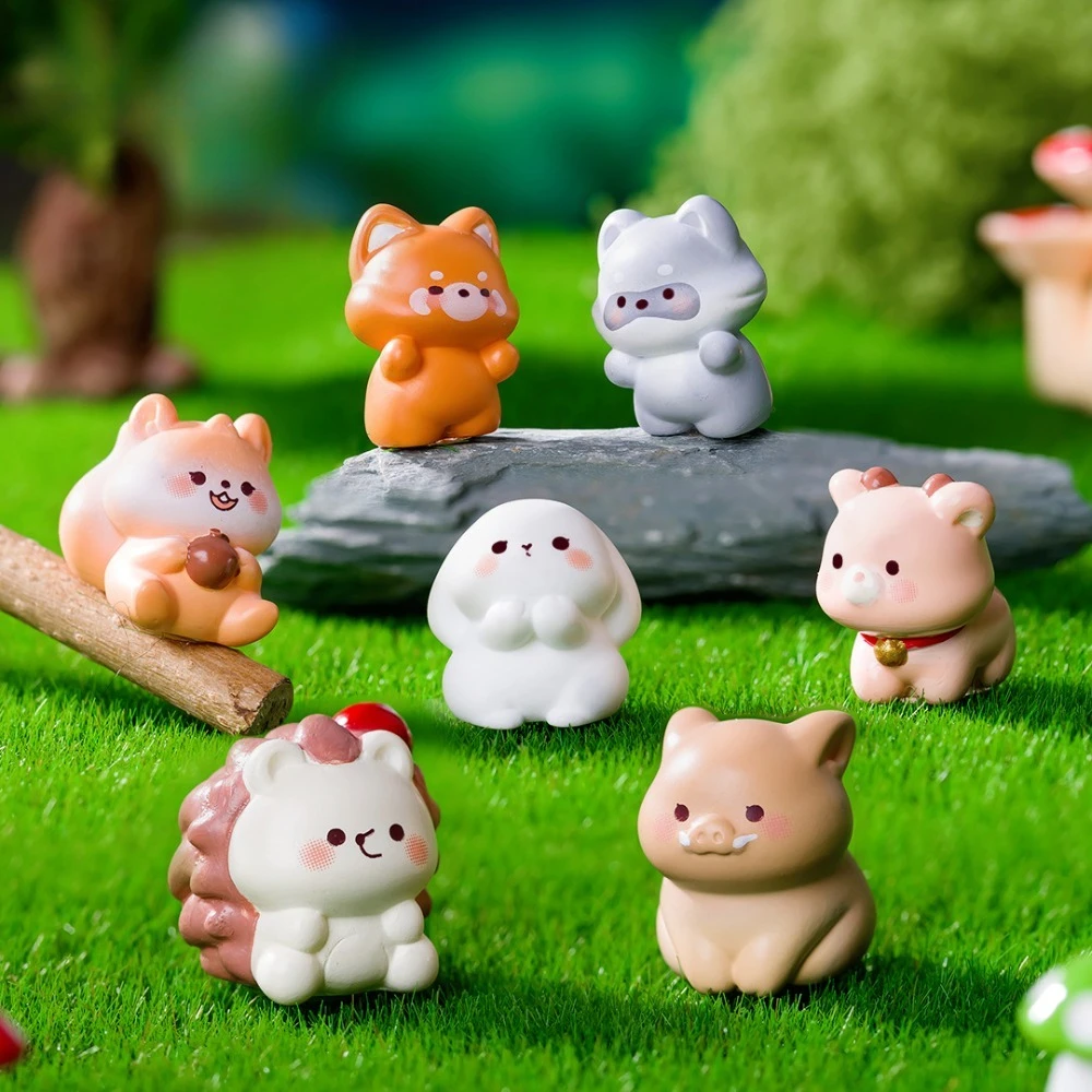 21PCS Cute Forest Animal Figurines Mini Rabbit Deer Pig Charms Micro Landscape Succulent Pots DIY Crafts Desktop Decor