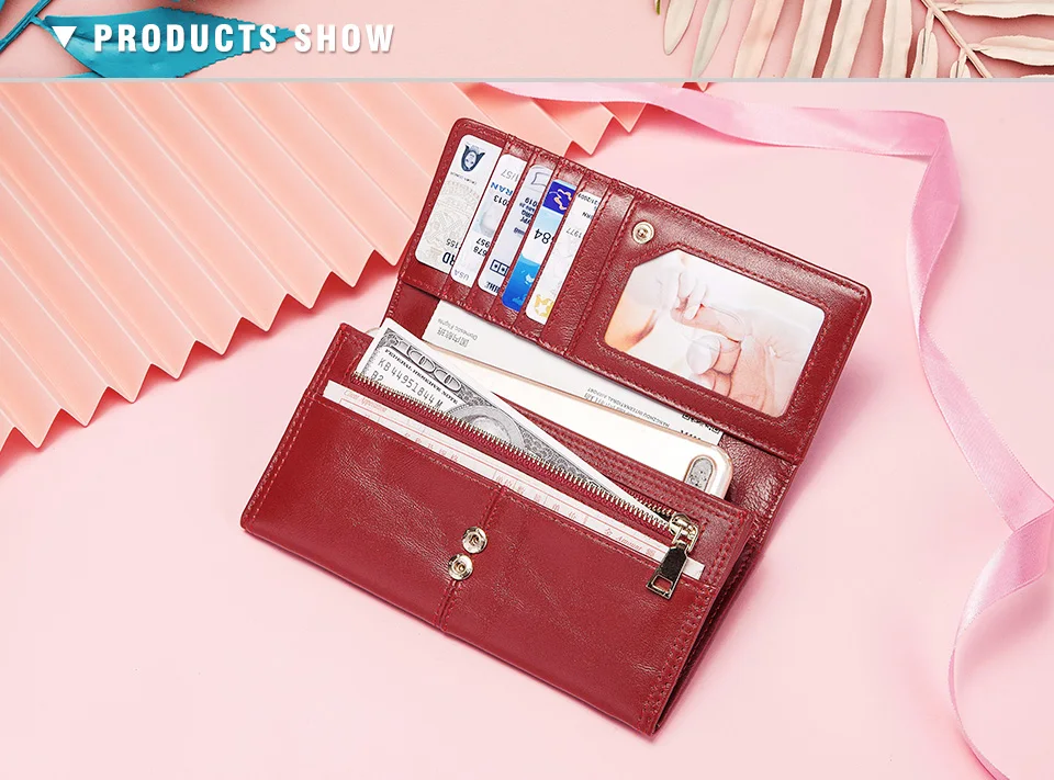 KAVIS 100% Echtes Leder Frauen Geldbörsen Lange Mit Handy Halter Weibliche Handliche Brieftasche Für Mädchen Dame Geld Tasche – Detail 10