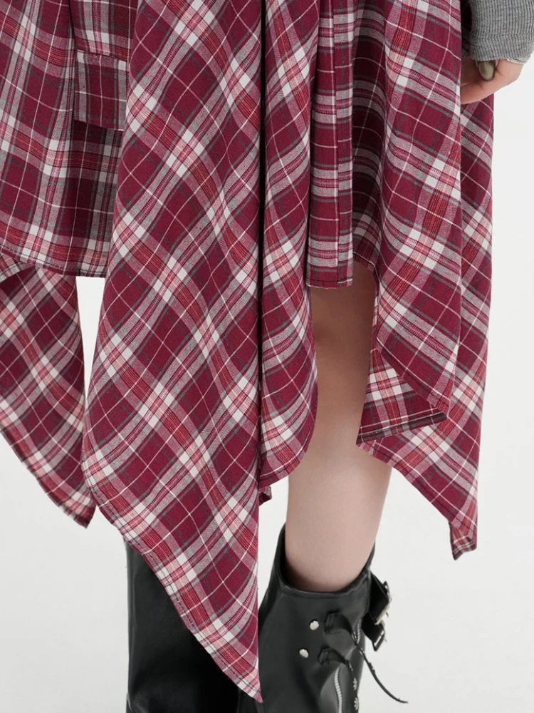 الوافدين الجدد الرجعية منقوشة المرأة غير النظامية تنورة مع ضمادة الخريف موضة فضفاضة عالية الخصر مربوط ميدي التنانير سيدة