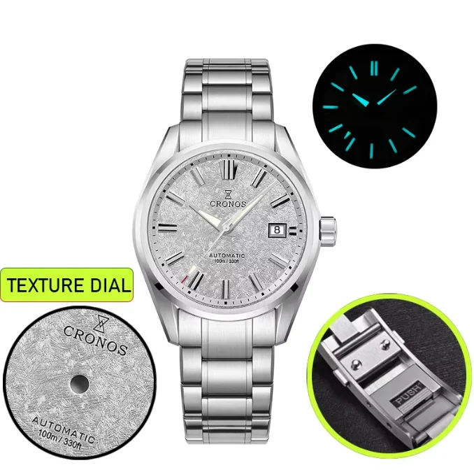 

CRONOS Men Automatic Watch 39mm Mechanical Wristwatch BGW-9 Luminous Diver 10ATM Waterproof Sapphire Mirror PT5000