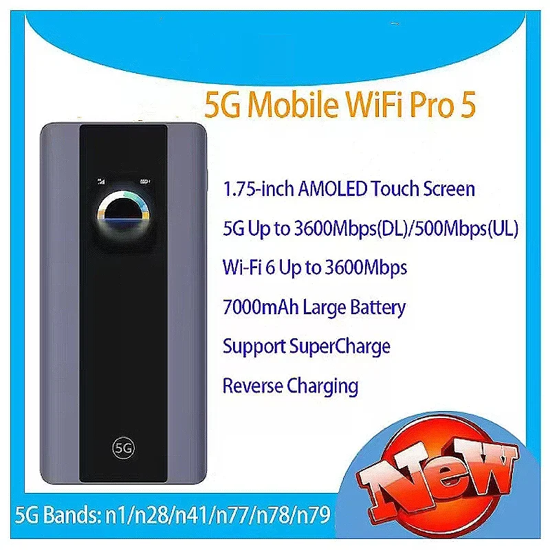 5G Mobile WiFi Pro5 E6888-982 7000mAh Type-C WiFi 6 AX3600 Hotspot 5G NSA SA 4G LTE CAT6 Sim Card Outdoor MiFi