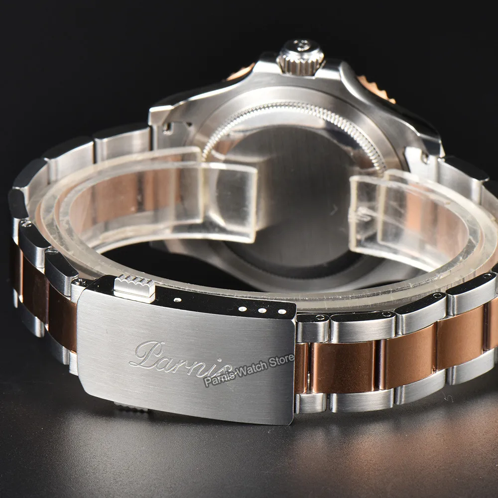 Parnis 41mm Automatic Movement Date Window Men Custom Drawing Watch Stainless Steel with Rose Gold