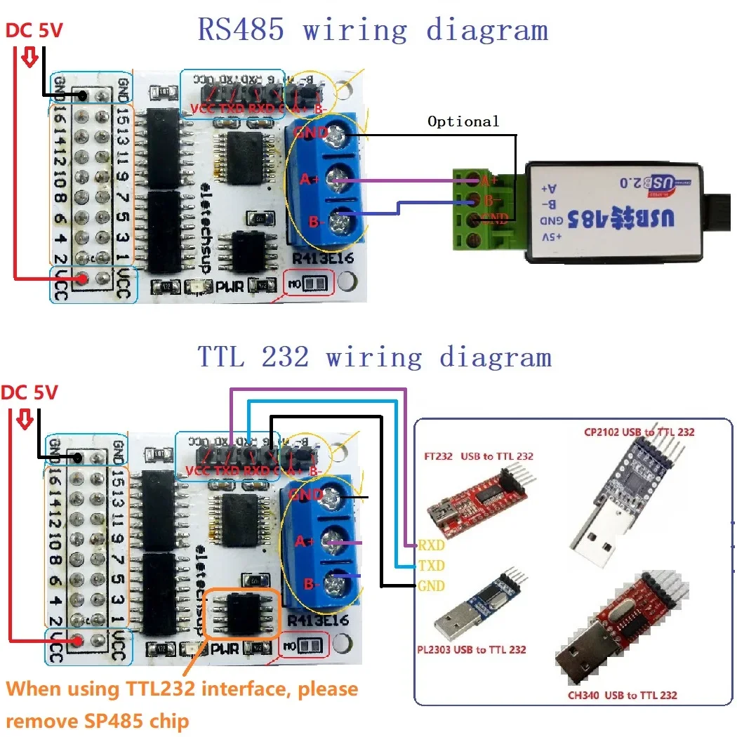 16ch Multifunction RS485 RS232(TTL) PLC Modbus Rtu Module IO Control Switch Board for 5V 12V 24V Relay Board Motor LED