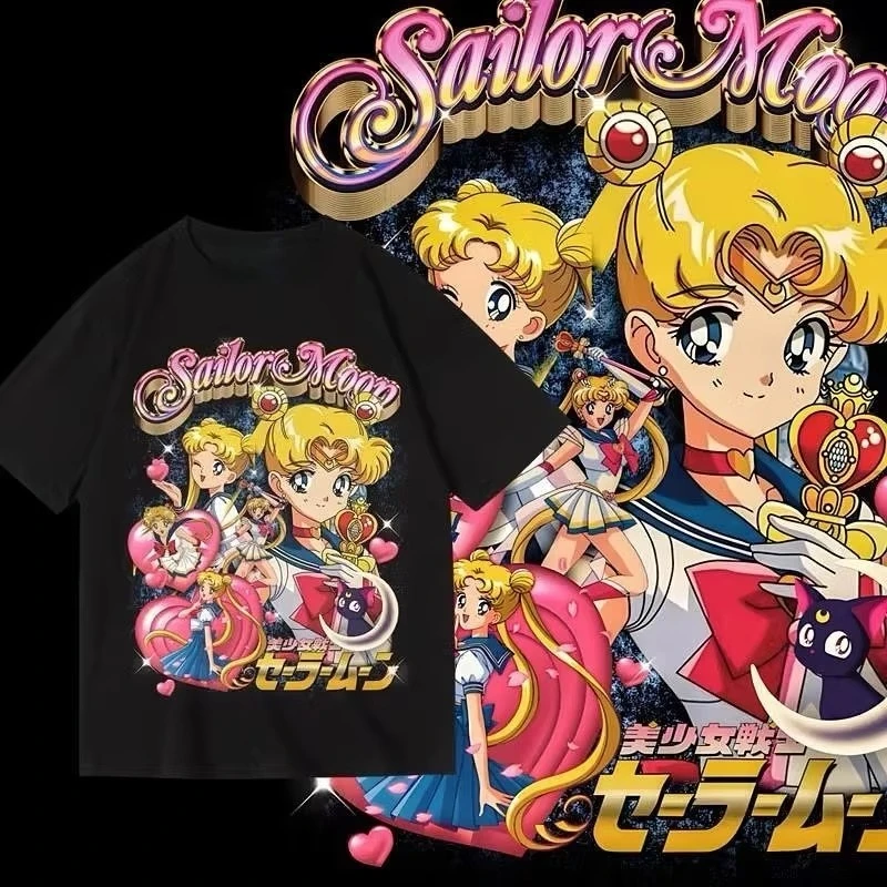 

Новая футболка Sailors Moons из 100% хлопка, мужская и женская детская повседневная футболка с круглым вырезом, футболка в стиле аниме, уличная одежда с короткими рукавами