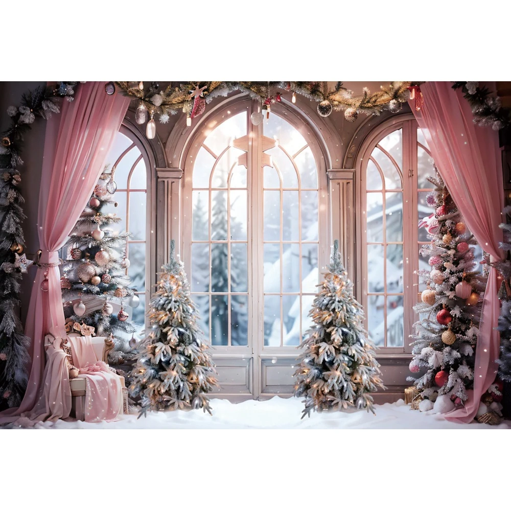 AI Christmas Backdrops For Photography 2023 Xmas Windoe Snow Scene Gift Baby Shower Family Party Background Studio Shoots Props