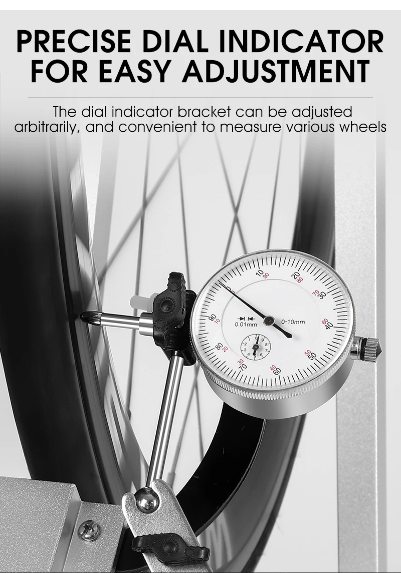 WEST BIKING Fahrrad-Zentrierständer mit Messuhr, Reifeneinstellgerät für Felgen, Laufradsatz, MTB, Rennrad, BMX, Fahrradreparaturwerkzeuge – Detail 6