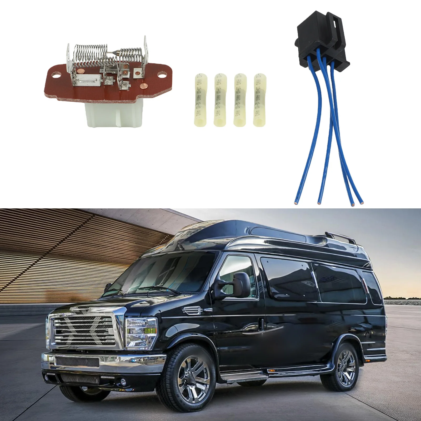 For Ford Blower Motor Resistor with Connector Wire Harness Fits for E 150 for E 250 for E 350 F 250 F 350 Duty Models 1997 2018