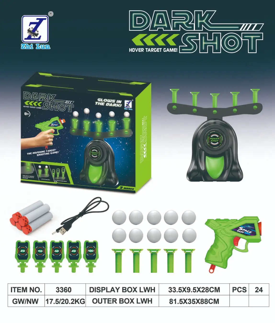 Shooting Games Toy Gift Glow in The Dark Shooting Target Practice Kids Shooting Toy Gun Set Floating Ball Targets for Age 5+ KID