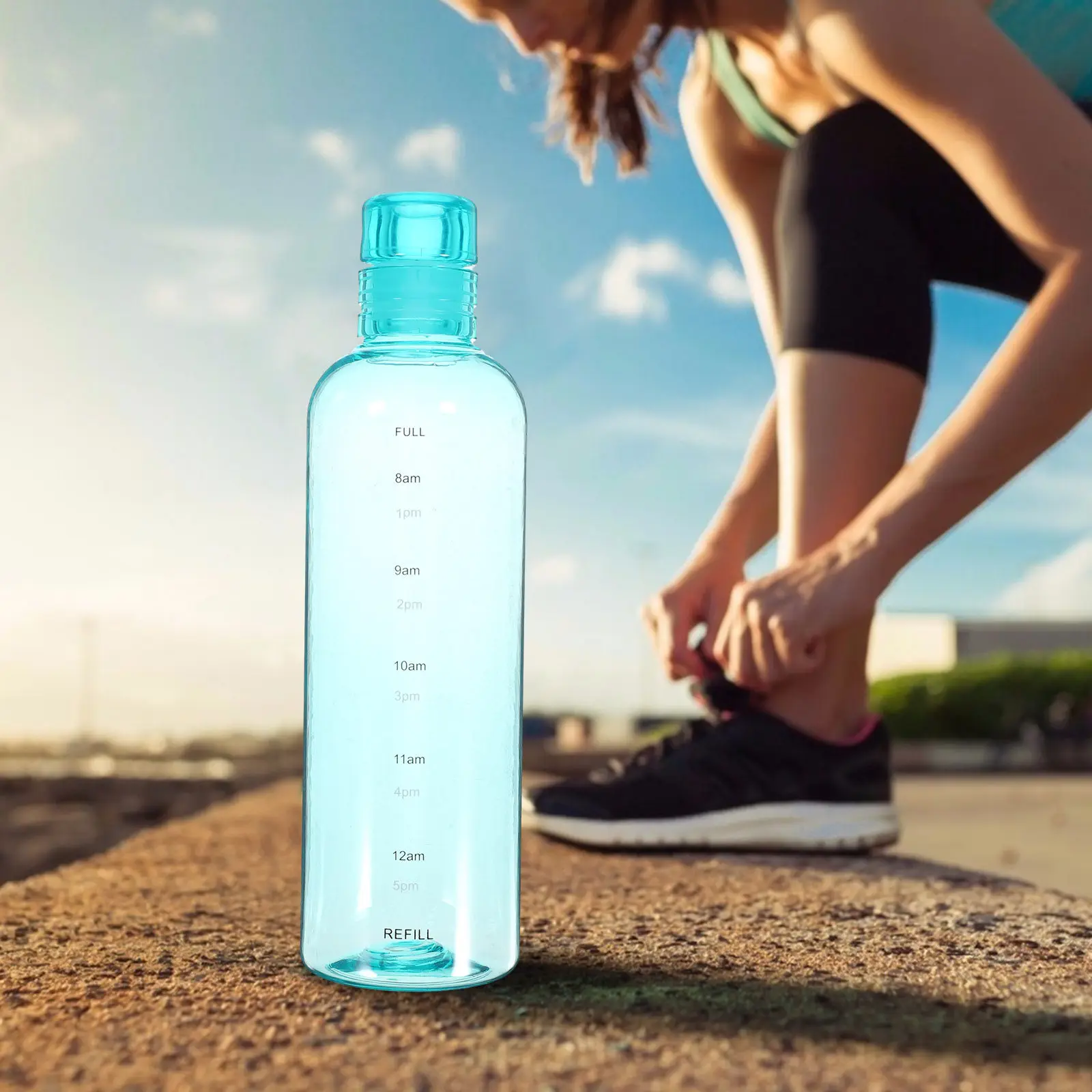 Clear Reusable Drinking Water Bottle with Time Scale Portable Lightweight Smooth Surface Anti Leakage Lid Sports Gym Camping