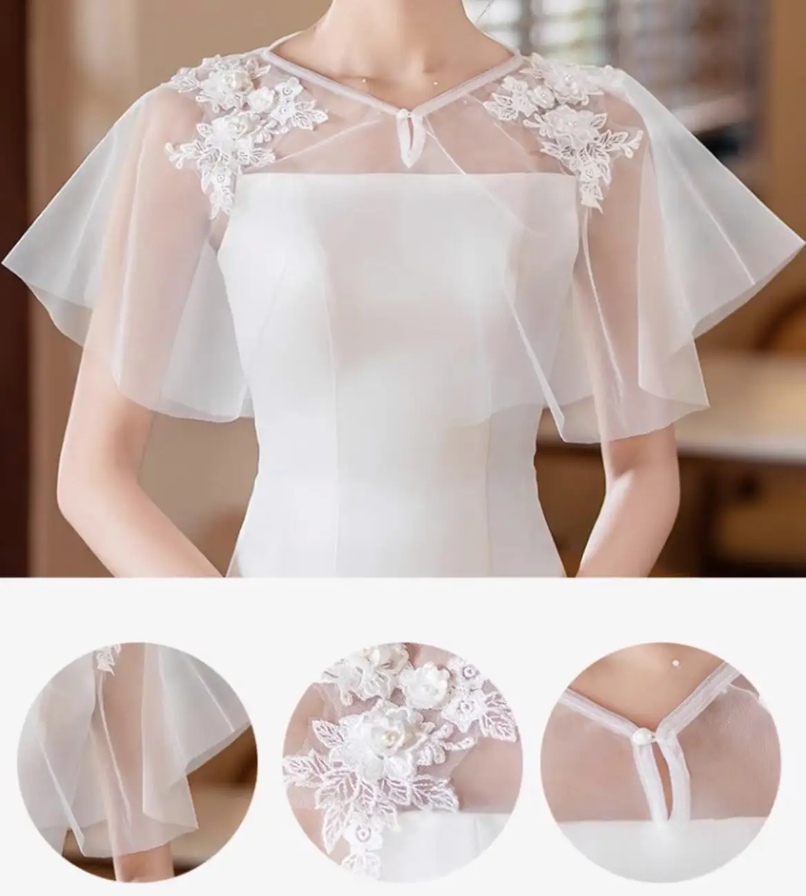 Fairy Bridal Bolero Applique with Pearls Bridal Wraps Wedding Accessories