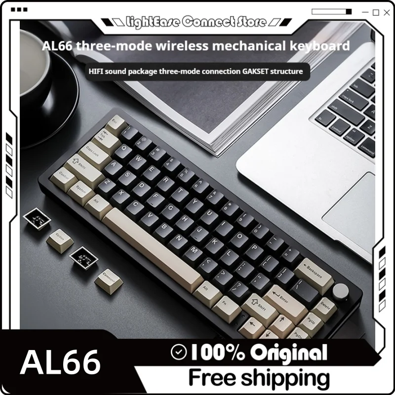 YUNZII AL66 aluminum lump mechanical keyboard 2.4G Bluetooth Tri-mode Mechanical Gasket structure supports hot plug game e-sport