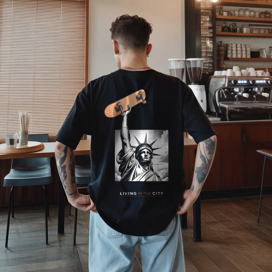 

Забавная хлопковая футболка с короткими рукавами и скейтбордом Free Muse, мужская и женская летняя уличная одежда, свободный универсальный повседневный удобный топ