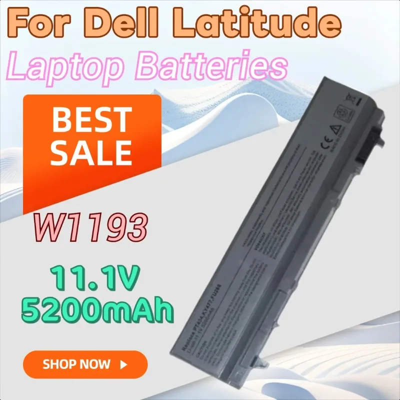 Batterie d'ordinateur portable 11.1V 5200mAh W1193, pour Dell Latitude E6400 E6500 E6510 M2400 M4400 M4500 E6410 pour Dell Precision M2400 M4400