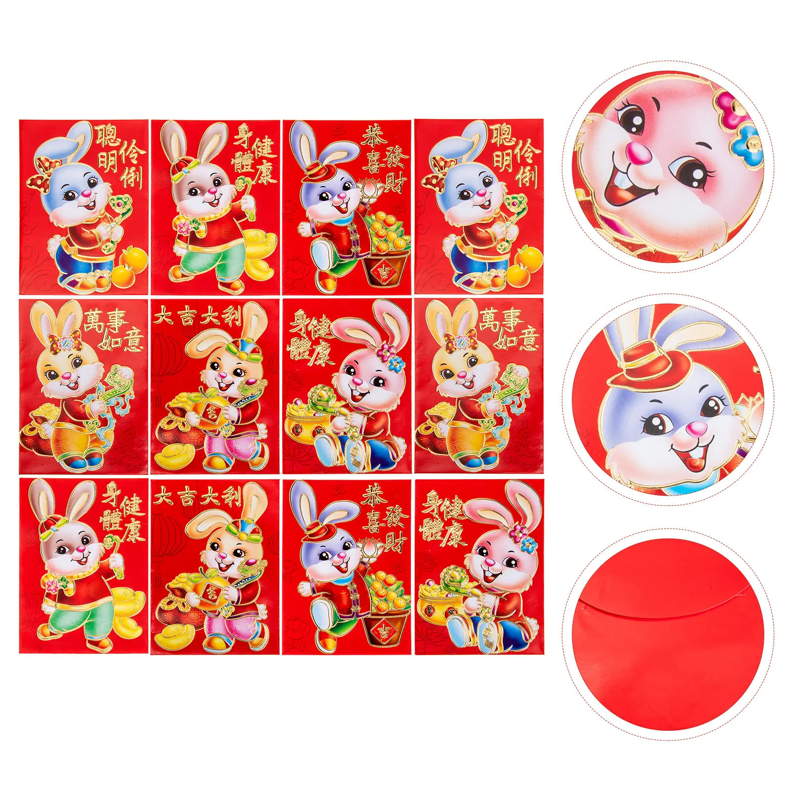

120 шт. красных конвертов с кроликами на Год Кролика, бумажные красные пакеты, кармашки для денег на Новый год, праздничный подарок, с рисунком кролика, в китайском стиле, 2023