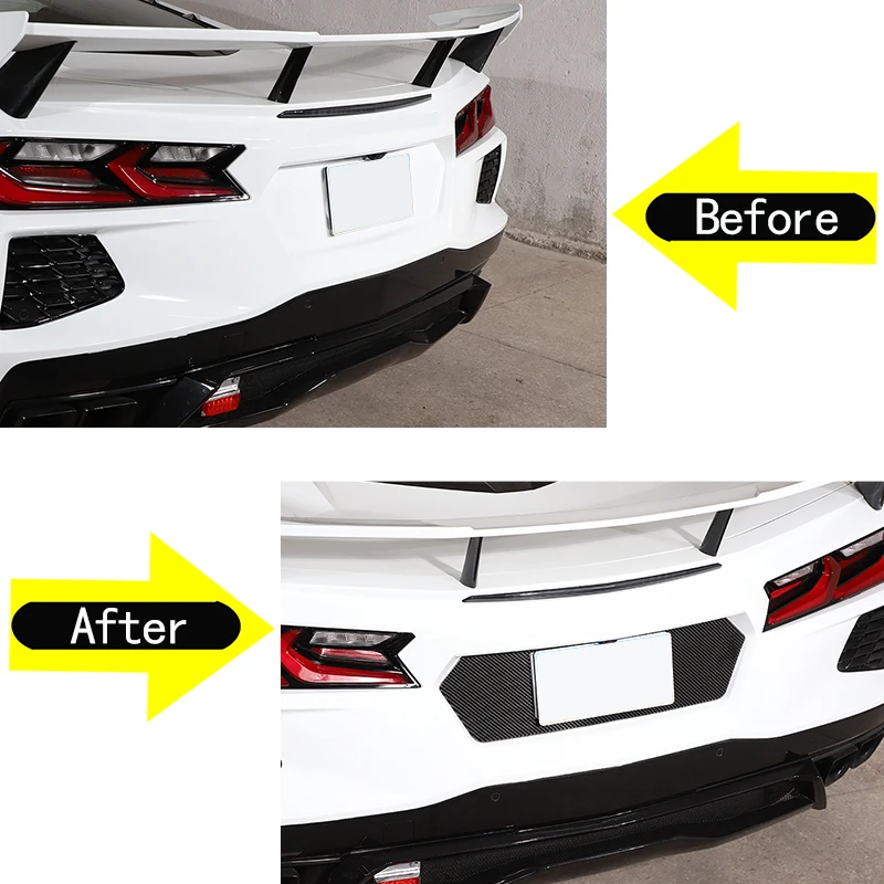 Soft Carbon Fiber Car Rear License Plate Panel Trim Stickers For 2020-2023 Corvette C8 Stingray Z51 Z06 Exterior Accessories