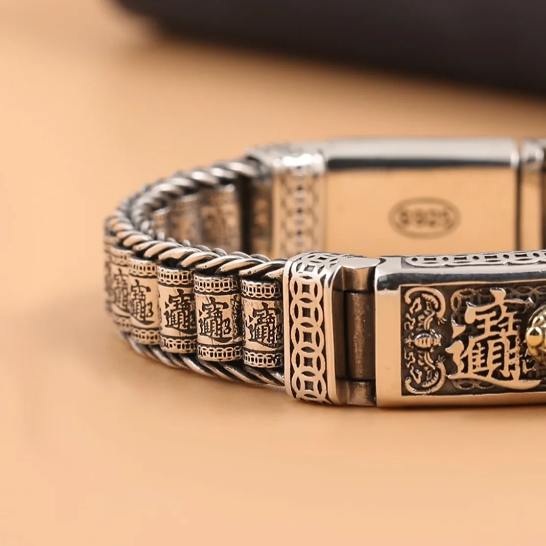 Buddhism Pixiu Feng Shui Bracelet Mantra Amulet Pussy Attracting Wealth Health Letters For Men Rotate Charms Bracelets Gifts