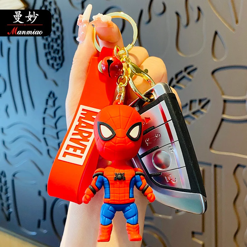 Disney Stereo Cute Marvel spiderman Captain America Keychain Key ring Creative Cartoon Mobile Phone Bag Car Pendant Fun Keychain