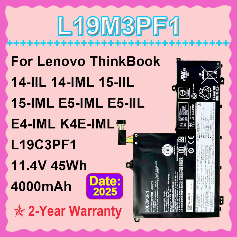 

DODOMORN для Lenovo ThinkBook 14 14-IIL 14-IML, 15 15-IML 15-IIL, K4E E4 E5 L19M3PF1 L19C3PF1 Аккумулятор для ноутбука L19L3PF1 L19D3PF1