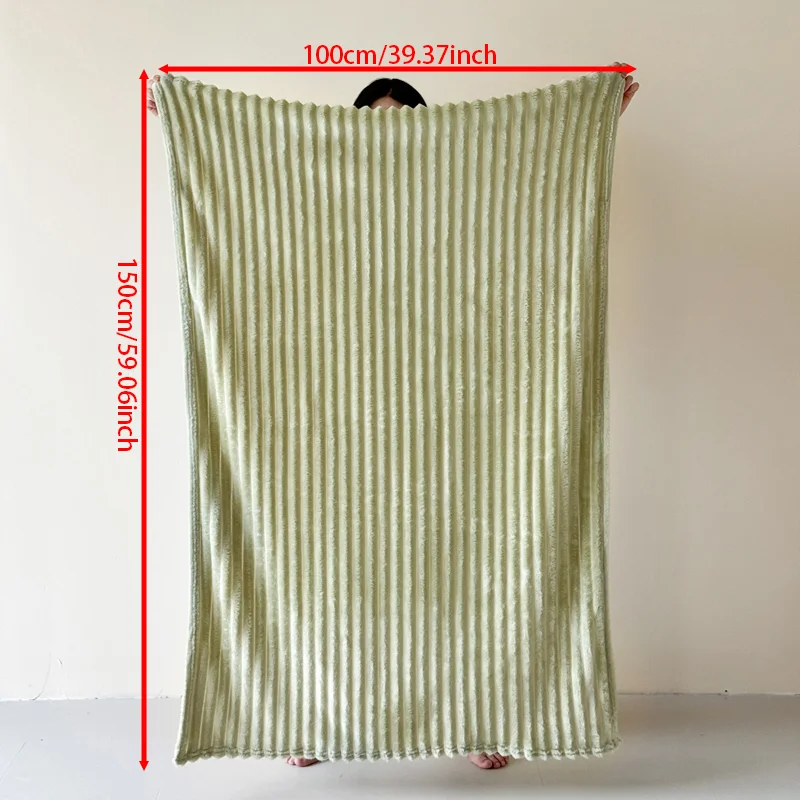 1 Green Elegant Check Knit Blanket - Warm and cozy for all seasons, hypoallergenic faux rabbit fur for a cozy feel