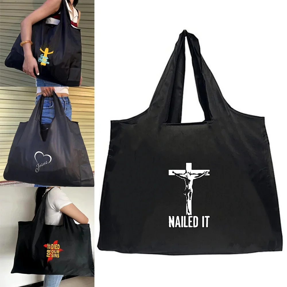 

Shopping Folding Pouch Handbags Picnic Storage Bag Large-Capacity for Travel Grocery Tote Beach Bag with God As The Theme 2026