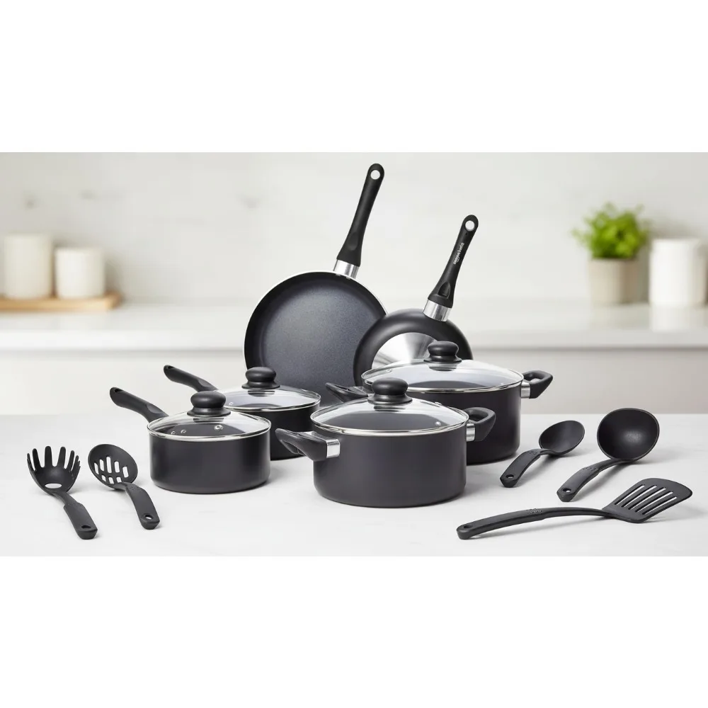 

15-Piece Non-Stick Cookware Set with Pots, Pans & Utensils - Perfect for Family Kitchen Cooking