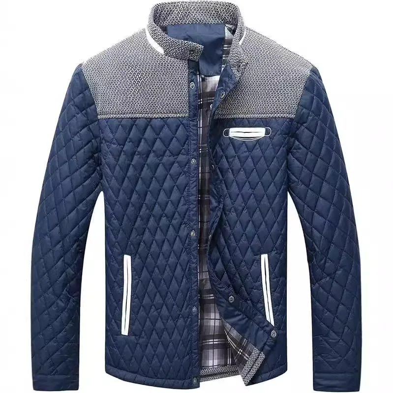 European Autumn Winter New Fashion Men's Color-coded Stand Collar Long Sleeve Zipper Casual Trendy Simple Basic Quilted Jackets