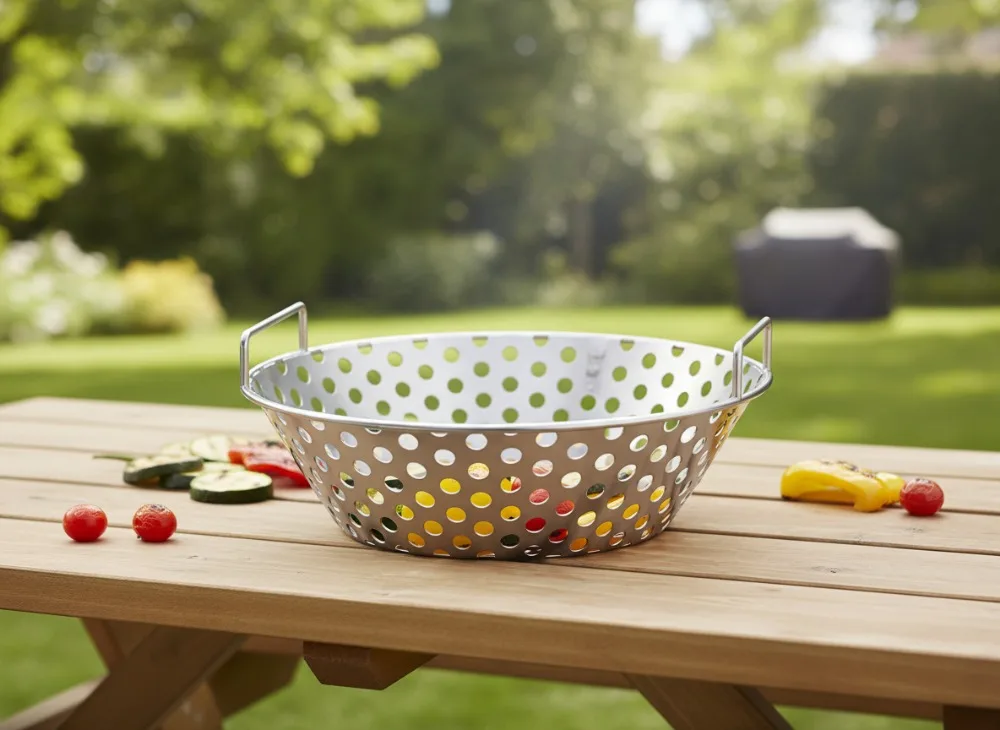 

14-дюймовая корзина для уголов из нержавеющей стали с полыми отверстиями для грилей Kamado — улучшенное отделение воздушного потока и золы