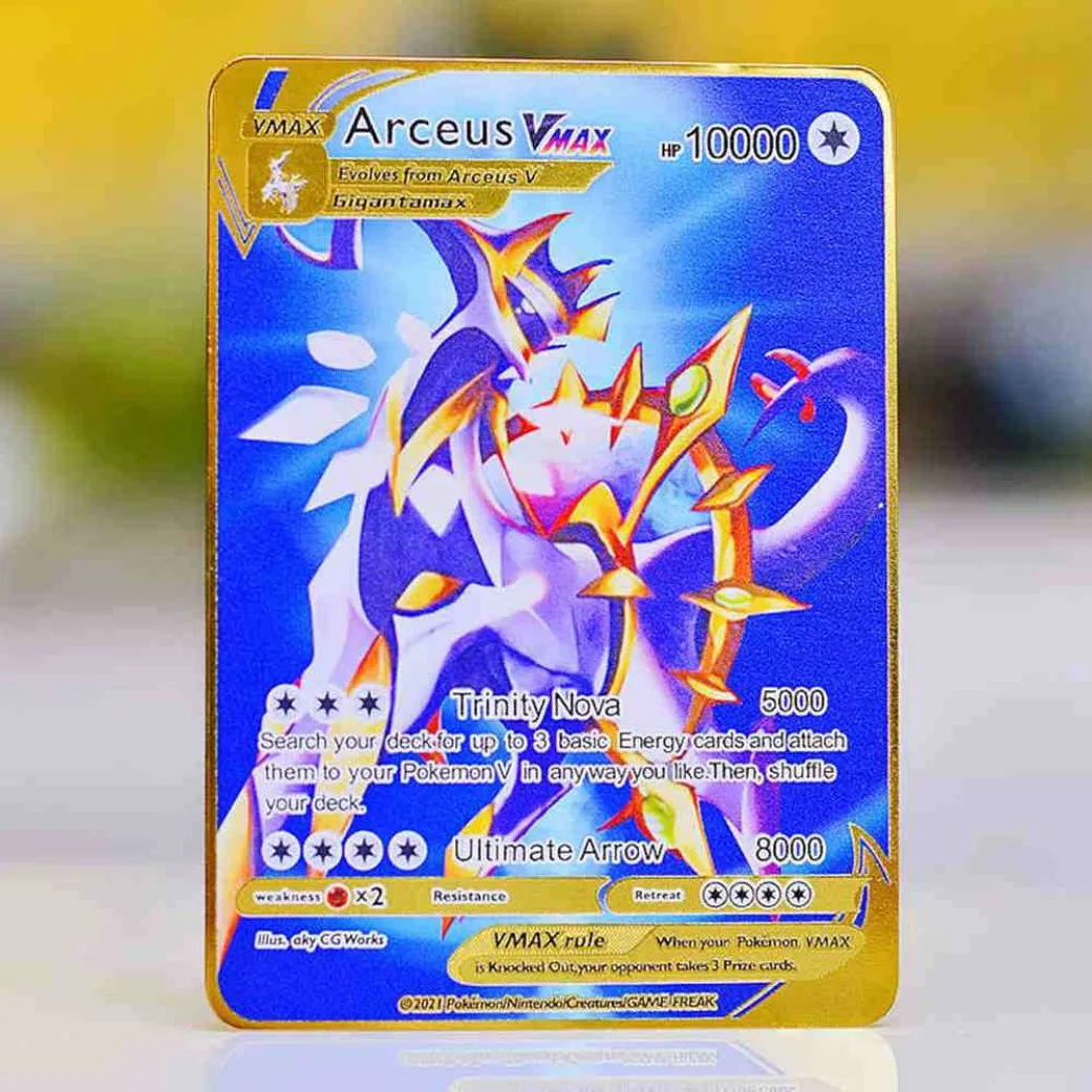 Metal Pokémon Card Marvel Pokemon Cards Gold Charizard Vmax Mario Venusaur Vstar Anime Trading Card Board Games Kids Toys Gifts
