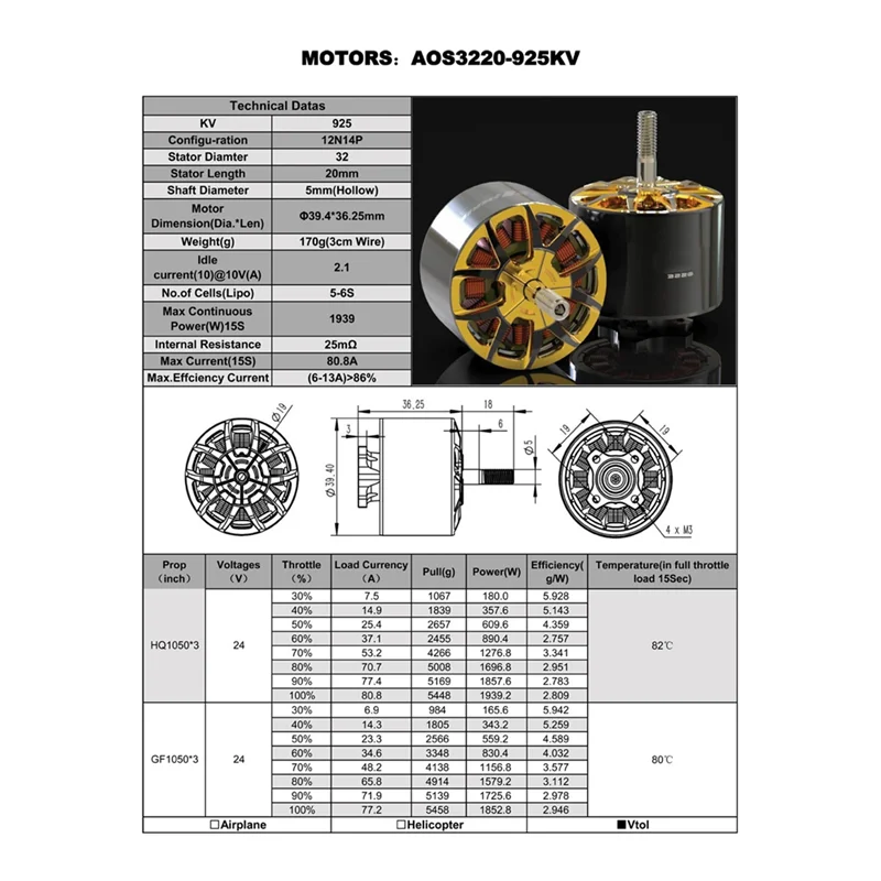 JABS-For AOS Supernova 3220 925KV Brushless Motor 5-6S 5Mm Shaft Drone Motor For 10 Inch FPV Drone Racing Large Load Drone