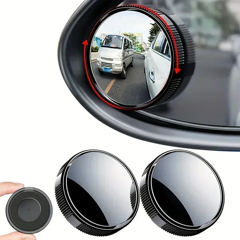 2PCS 360 Degree Adjustable Blind Spot Mirror Large Field of View Auxiliary Wide Angle Suction Cup Exterior Parts Rearview Mirror